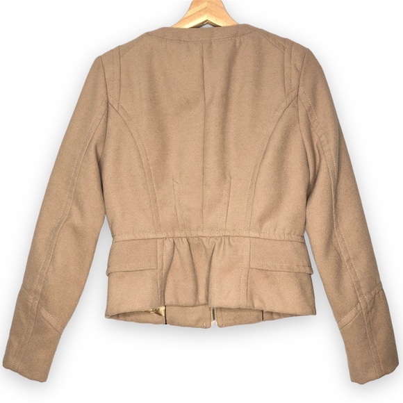 EXPRESS Women's Tan Zip-up Jacket Blazer Crew Neck Long Sleeves office career - Picture 3 of 8